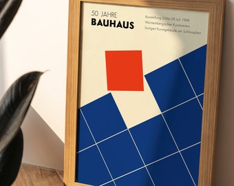 Bauhaus Print, Blue Red Wall Art, Graphic Design Exhibition