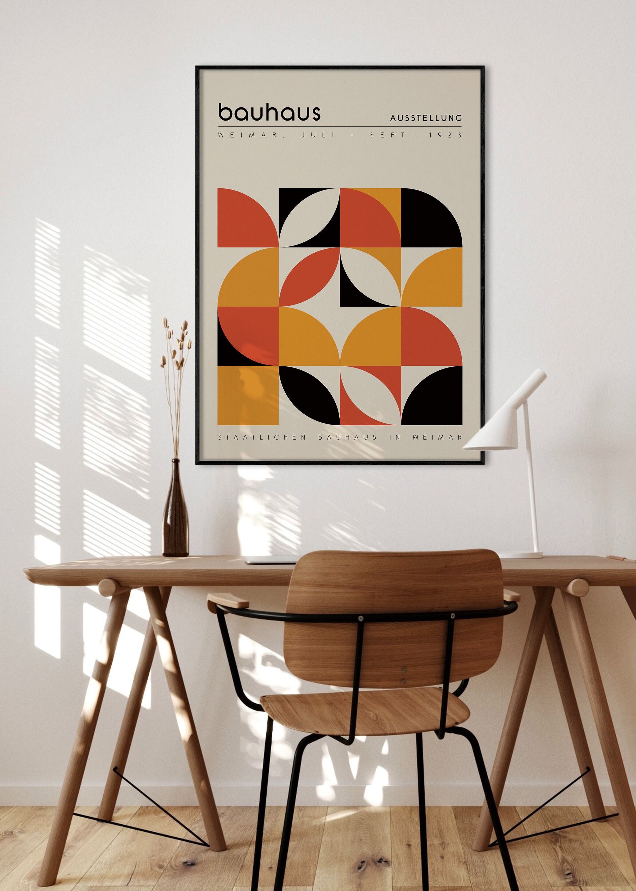 Bauhaus Exhibition Poster, Black Orange Geometric Minimalist
