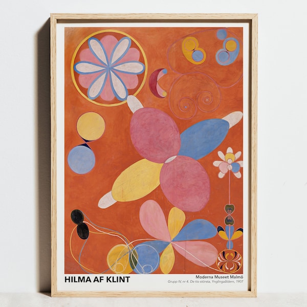 Hilma af Klint Print, The Ten Größte No.4 Jugend Poster, Orange Gelb Geometrische Wandkunst, Abstrakte Blumen Malerei, Mid Century Modern Decor