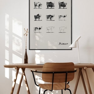 Pablo Picasso Print The Bulls Line Drawing Lithograph, Black White Exhibition Poster,Modern Minimalist Abstract Wall Art Decor,Man Gift Idea image 2