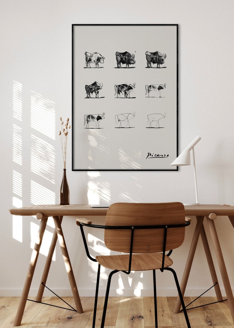 Pablo Picasso Print The Bulls Line Drawing Lithograph, Black White Exhibition Poster,Modern Minimalist Abstract Wall Art Decor,Man Gift Idea image 2