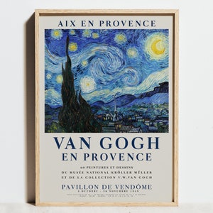 Van Gogh Print, The Starry Night Museum Ausstellung Poster, Dunkel Blau Gelb Vintage Klassische Malerei Wand Dekor, Impressionismus Kunst, Geschenk Idee