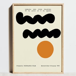 Bauhaus Kunstdruck, schwarz Orange Wand Kunst, grafisches Ausstellungsplakat, Mid Century Modern Dekor, minimalistisch abstrakt geometrische Punkte, Geschenkidee