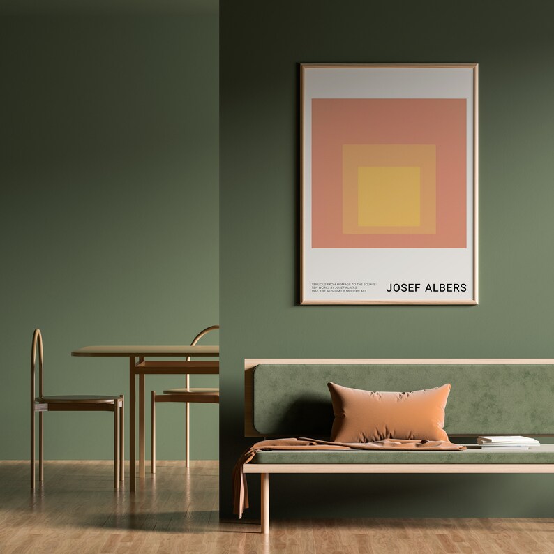 Josef Albers Print, Koralle Rosa Abstrakte Geometrische Wandkunst, Minimalistisches Ausstellungsplakat, Modernes Bauhaus Skandinavisches Dekor, Geburtstagsgeschenk Bild 4