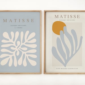 2er Set Henri Matisse Druck, Galerie Wandkunst, Orange Blau Poster, Matisse Papierausschnitte Mid Century Modern Living Dekor, Weihnachtsgeschenk