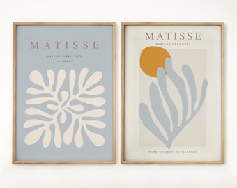 Set of 2 Henri Matisse Print, Gallery Wall Art, Orange Blue Poster, Matisse Paper Cutouts Mid Century Modern Living Decor, Christmas Gift