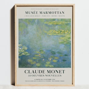 Claude Monet Seerosen Druck, Ausstellungsposter, Cyan Blau Grün Vintage Gemälde Blumen Wandkunst, Impressionismus Dekor, Geschenkidee Geburtstag