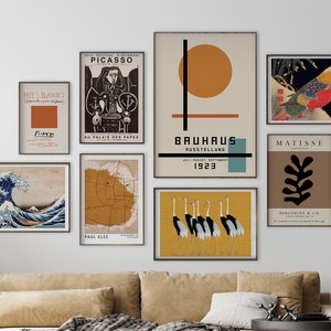 Set di 8 stampe, parete della galleria, poster d'arte famoso, moderno di metà secolo, stampa Picasso Matisse Klee Bauhaus, decorazione arancione giapponese, idea regalo