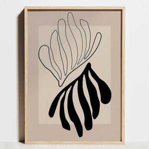 Impressão de Henri Matisse, recortes de papel de folha, arte de parede neutra preta, branca e bege, desenho de linha mínima, decoração escandinava abstrata moderna, ideia de presente
