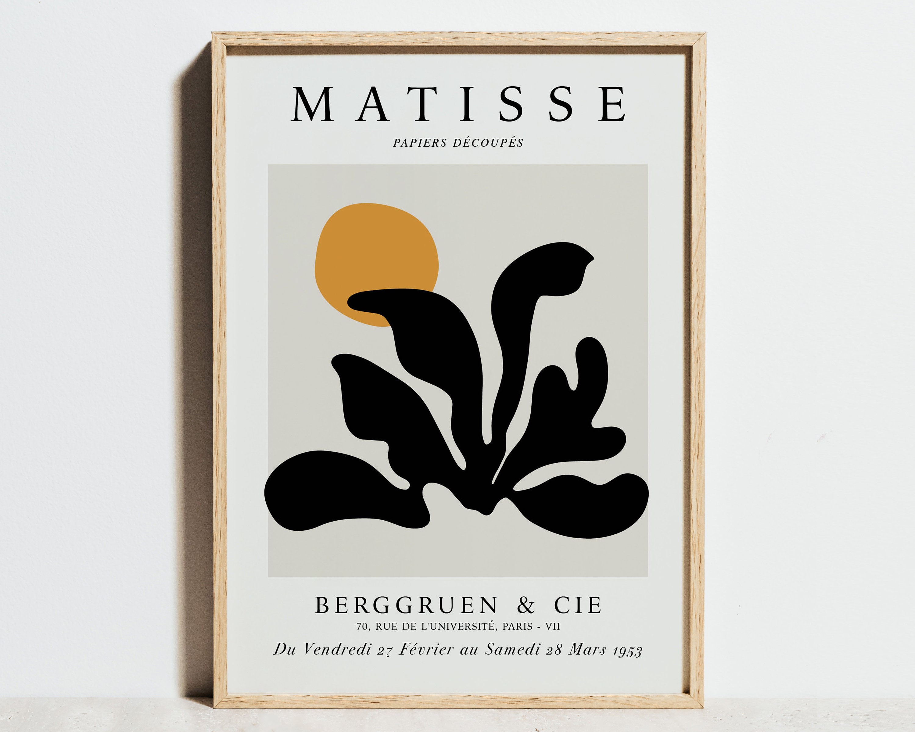 Henri Matisse Print, Paper Cut out Exhibition Poster, Black Orange Neutral Wall Art, Minimal Mid Century Modern Abstract One Line Decor Gift