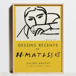 Henri Matisse Dessins Recents Ausstellungsplakat, minimalistische gelbe Wandkunst, Lithographie-Linie, abstrakte moderne skandinavische Dekorgeschenkidee