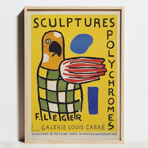 Fernand Léger Print, Ausstellungsplakat, gelber Vogel Bauhaus Dekor, abstrakte Wandkunst, minimalistisch modernes geometrisches Dekor, Geburtstagsgeschenkidee