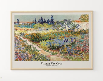 Impression Van Gogh, affiche du jardin à Arles, art mural floral vert vintage, décor de peinture naturelle classique et célèbre, champ de fleurs, idée cadeau d'anniversaire