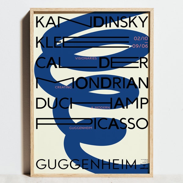 Bauhaus Blaue Wandkunst, Grafikdesign Ausstellungsplakat, Modernes Skandinavisches Minimal Abstrakte Linie Typografie Geometrisches Dekor, Geschenk für ihn