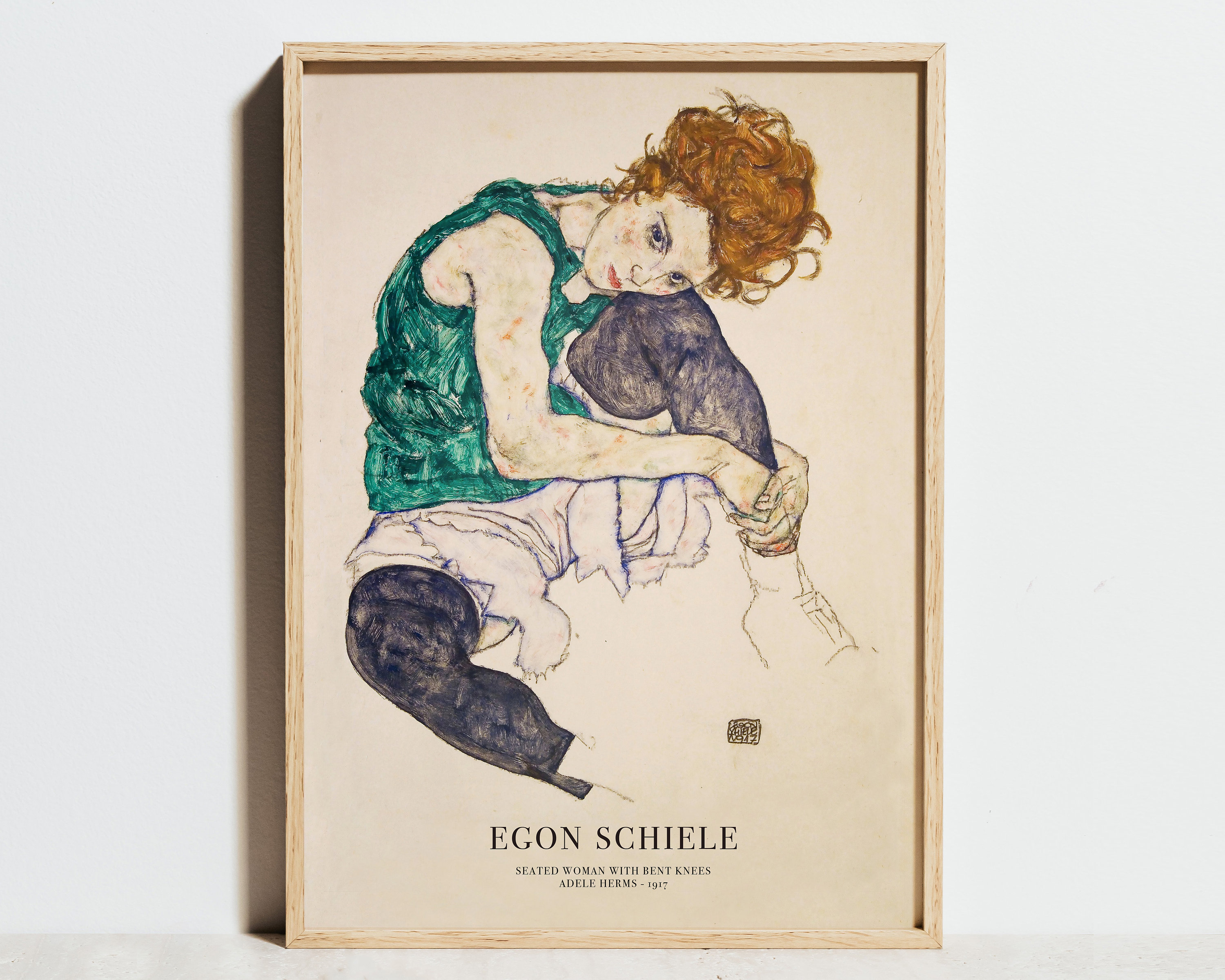 Egon Schiele Print, Seated Woman With Bent Knees, Vintage