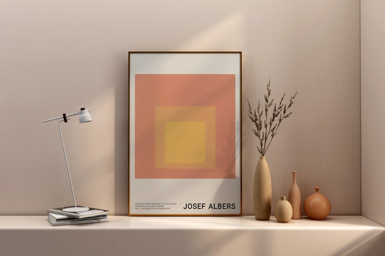 Josef Albers Print, Koralle Rosa Abstrakte Geometrische Wandkunst, Minimalistisches Ausstellungsplakat, Modernes Bauhaus Skandinavisches Dekor, Geburtstagsgeschenk Bild 5