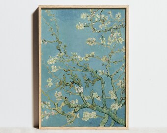 Almond Blossom 1890 by Van Gogh Print, Classic Painting Poster, Floral Wall Art Decor, Gallery Art, Cyan-blue Cherry Floral Garden,Gift Idea