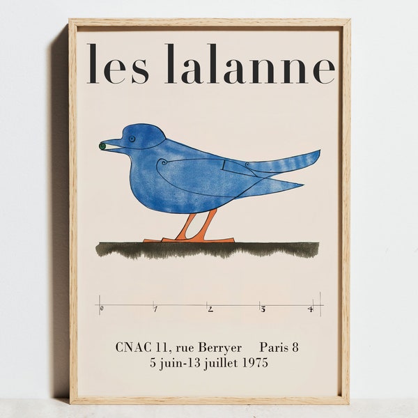 Les Lalanne Print, Exhibition Poster, Blue Bird Vintage Wall Art,Modern Minimalist Scandinavian Abstract Watercolor Decor,Birthday Gift Idea