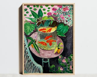 Henri Matisse Poster, Goldfish Print, Pink Green Decor, Floral Wall Art, Famous Modern Painting, Matisse Garden, Birthday Wedding Gift Idea