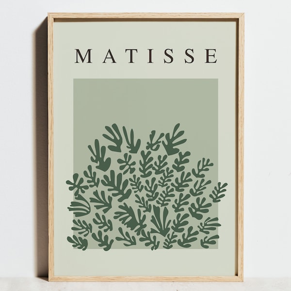 Henri Matisse Print, Ausstellungsplakat mit Blumenausschnitt, Salbei Mintgrün La Gerbe, minimalistische neutrale Wandkunst, abstraktes modernes Dekor, Geschenkidee