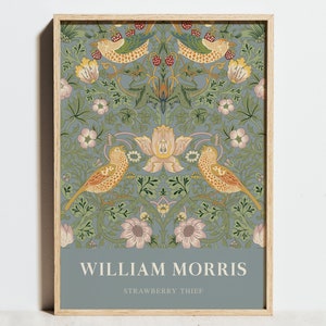 William Morris Print, Vintage Strawberry Thief Poster, Bird Floral Wall Art Nouveau, Sage Green Modern Decor, Morris Garden, Girl Gift Idea