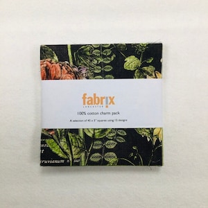 100% Cotton Charm Pack, 45 x 5'' Squares, Clothworks, Botanical Journal, Fabric, Quilting, Cotton, Gift, Patchwork, Ferns, Plants