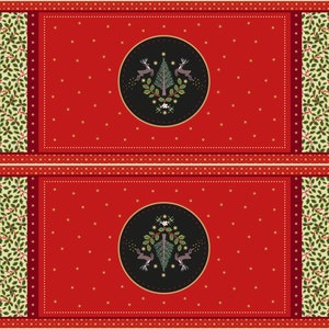 Lewis & Irene, Yuletide Table Runner Fabric Panel, Traditional, Holly, Reindeer, 100% Quilting Cotton