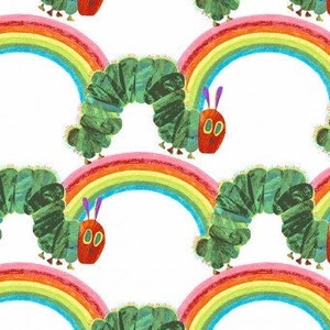 The Very Hungry Caterpillar Fabric, Rainbow, Makower 9200L, 100% Quilting Cotton, Eric Carle