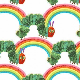 The Very Hungry Caterpillar Fabric, Rainbow, Makower 9200L, 100% Quilting Cotton, Eric Carle