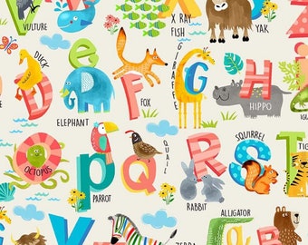 Alphabets Tier Alphabet, Alphabete Streifen, Quilten, Patchwork, 100% Baumwolle, Michael Miller Stoff