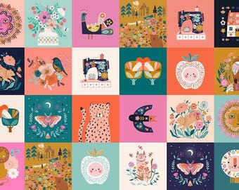 Dashwood Studio Decade Baumwollstoff Panel, Tiere & Blumen