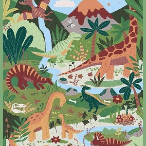 Prehistoric Dinosaur Panel and coordinating fabric, Makower, Dinosaurs, Fossils, Jungle,  Quilting Project