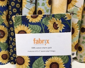 Sonnenblume Baumwoll-Charm-Packung, Louis & Irene, Quiltquadrate