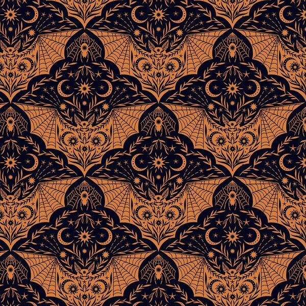 Lewis and Irene, 'Cast A Spell', Floral Bat, 100% Quilting Cotton Fabric, Halloween, A720