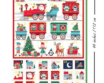 Fabric Advent Calendar Panel, Santa's Express Makower, 100% Cotton, Quilting, Patchwork, Festive