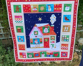 Adventskalender-Panel „Zuhause für Weihnachten“, DIY-Adventskalender, Design von Thread and Ink, 100 % Baumwolle