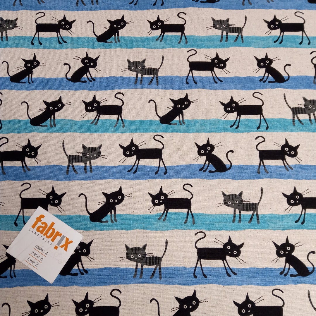 Japanese Fabric Cocoland Blue Stripe Cats Black Cat - Etsy Denmark