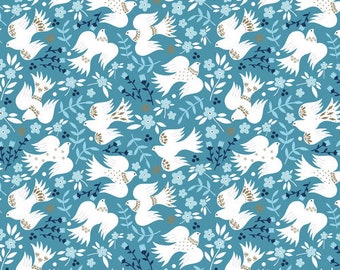Dashwood Studios, Starlit Hohl, Metallic Tauben, 1889, 100% Quilting Baumwolle, Weihnachtsstoff, Winter