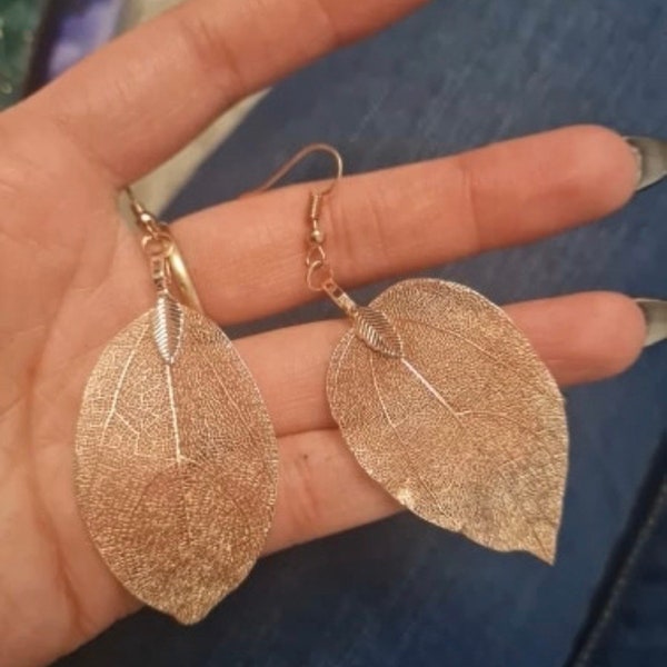 Real Leaf earrings,Silver Dipped Leaves,Woodland jewelry,Wedding Jewelry, Bridal Earrings, Gift For Her,24 k gold leaf earrings