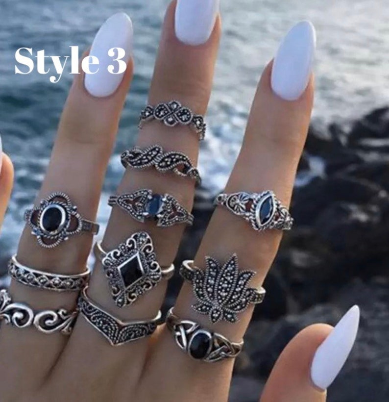 stackable rings midi ring set silver rings jewelry boho statement rings multi rings bohemian ring set Ring set silver ring rings