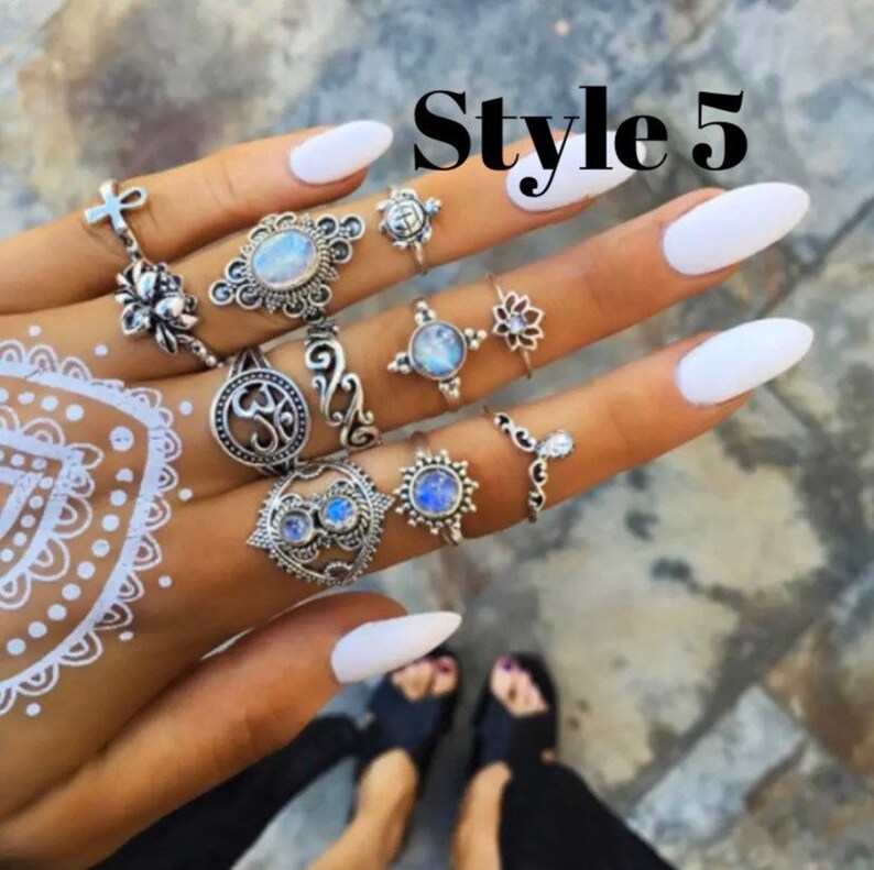 stackable rings midi ring set silver rings jewelry boho statement rings multi rings bohemian ring set Ring set silver ring rings