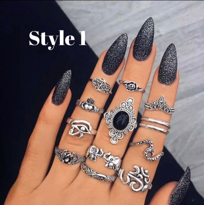 stackable rings midi ring set silver rings jewelry boho statement rings multi rings bohemian ring set Ring set silver ring rings