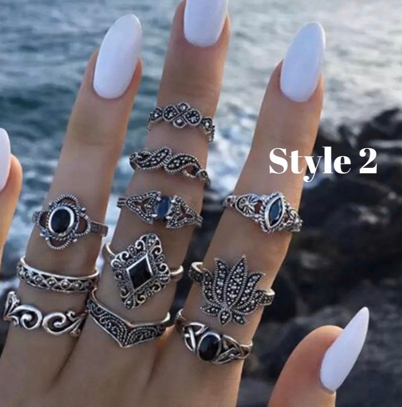 stackable rings midi ring set silver rings jewelry boho statement rings multi rings bohemian ring set Ring set silver ring rings