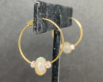 Labradorite and Czech glass hoop earrings