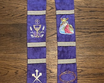 Embroidered Purple Lenten Stole - Clergy Vestment Gift