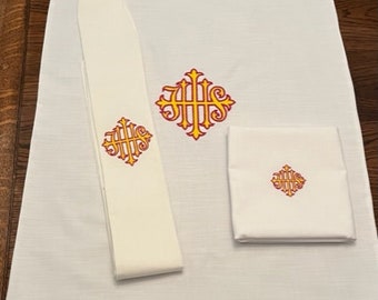 White Clergy Stole with Gold IHS Christogram
