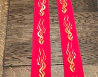 Embroidered Pentecost Stole: Red Clergy Vestment with Flames