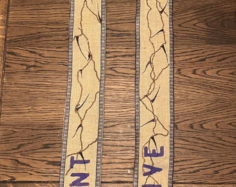 BURLAP LENTEN STOLE....part stitched; part painting...leaving a devout pious feeling during Lent