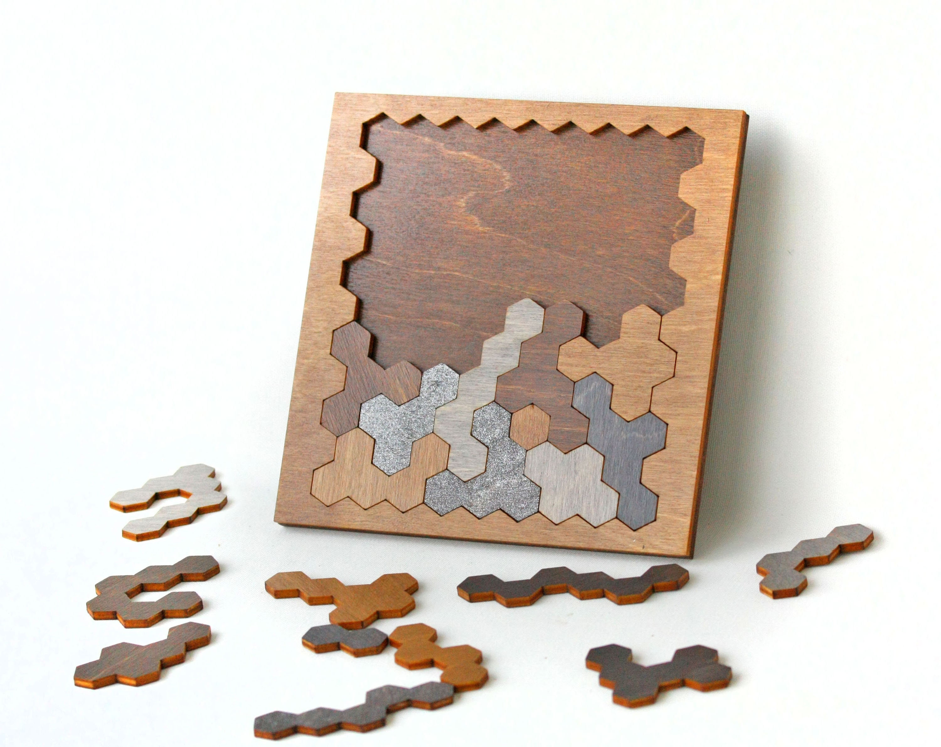 Honeycomb Puzzle Jigsaw Brain Teaser Puzzles Wooden Fractal Etsy