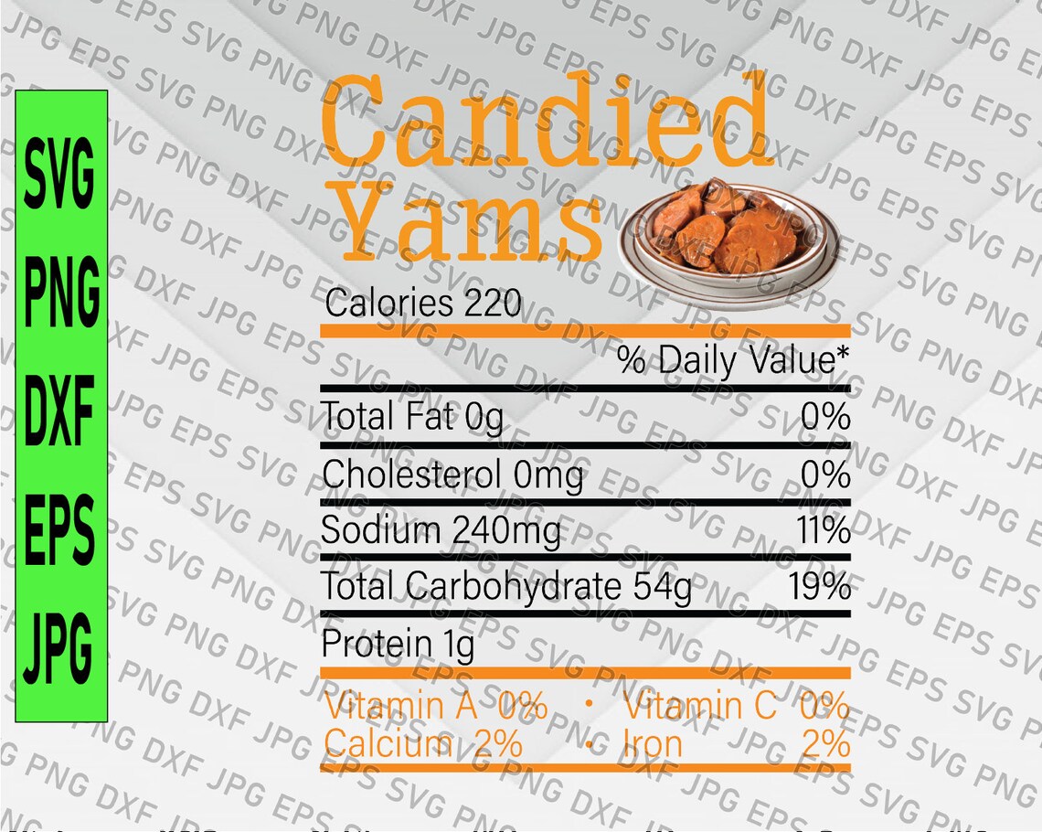 Candied Yams Nutrition Facts Png / Commercial Use Etsy